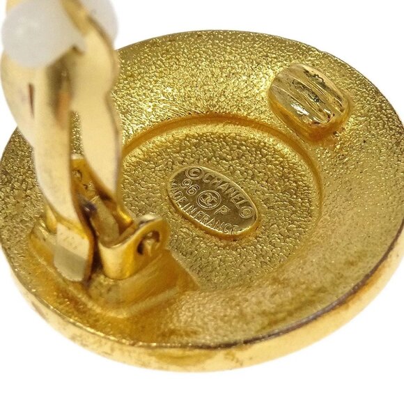 Chanel Button Earrings Clip-On Gold White Black - Picture 4 of 4